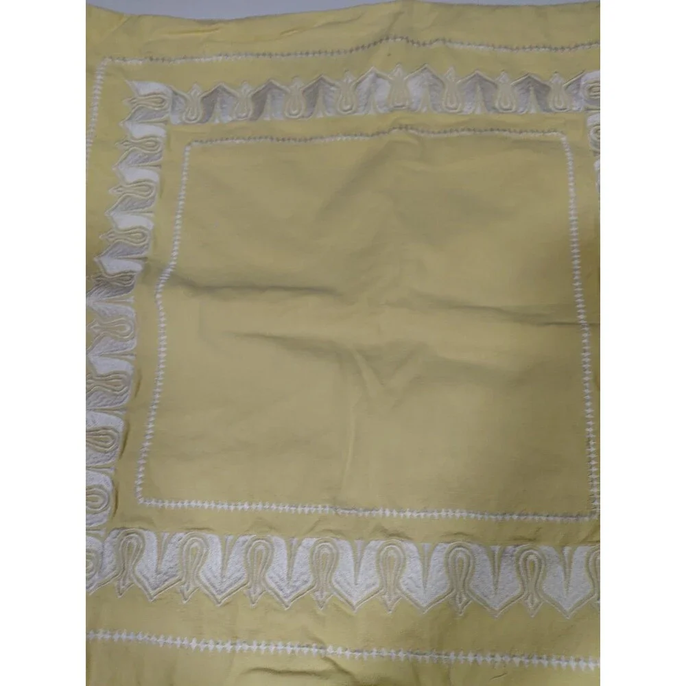 Echo Large Yellow White Embroidered Zipper Closure Decorative Pillow Cover 25x25
